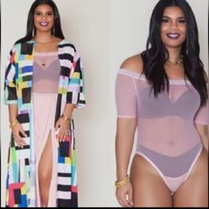 NWT RUE 107 New York Sheer Off the Shoulder Pink Bodysuit